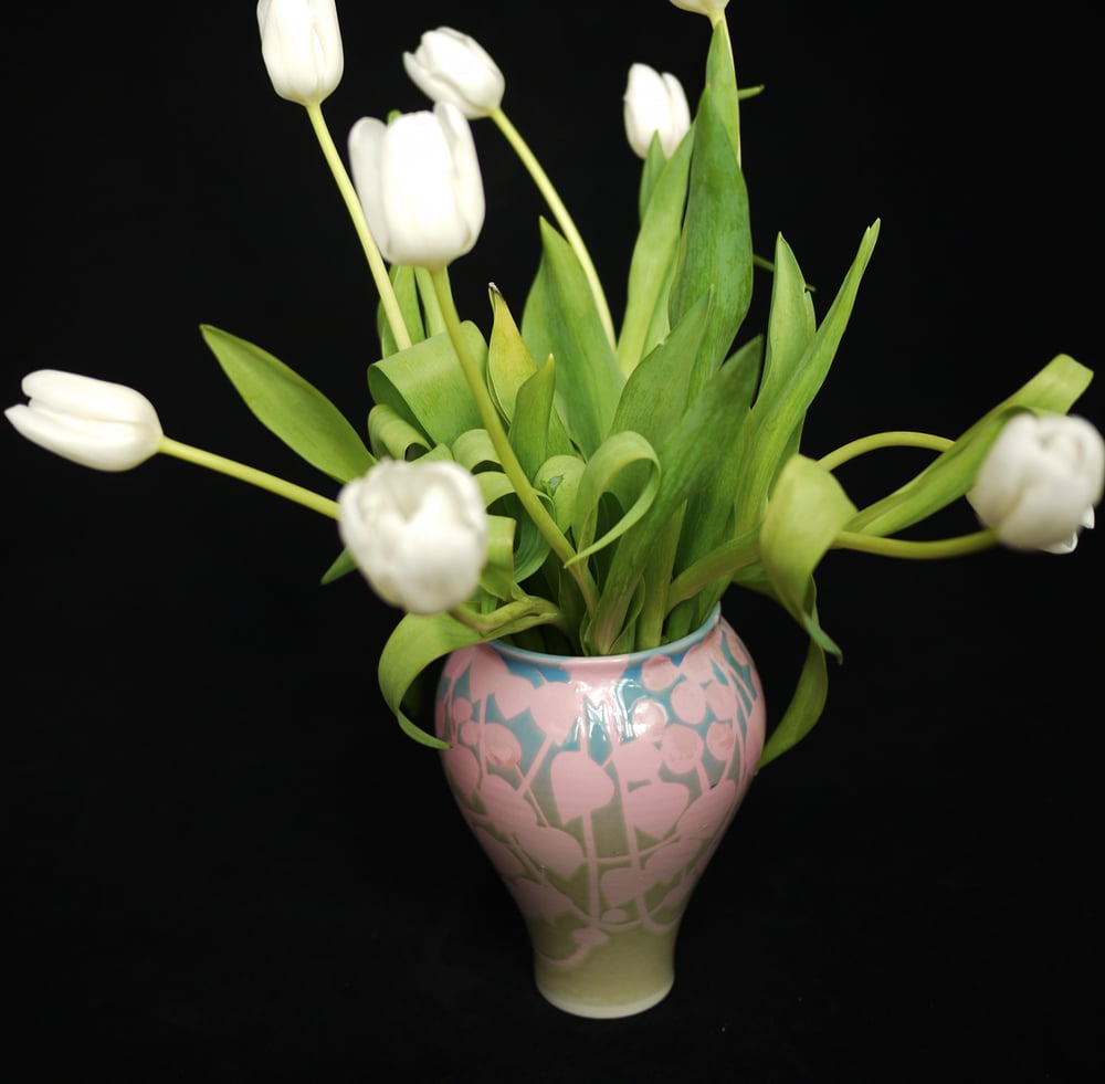 Image of Mother-Of-Pearl 'Pink Vines' Vase (7.25" Height)