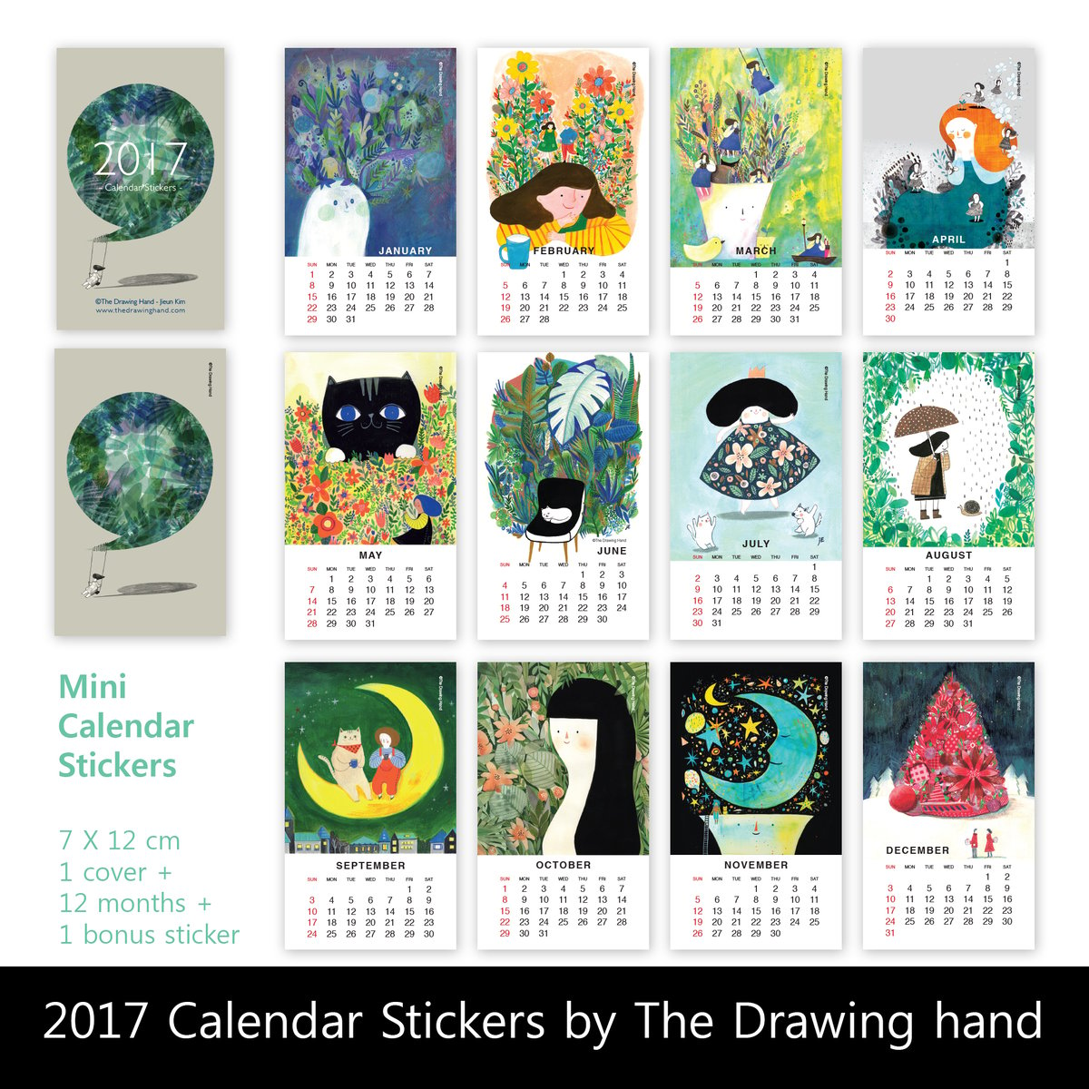 2017 Mini Calendar Stickers | The Drawing Hand