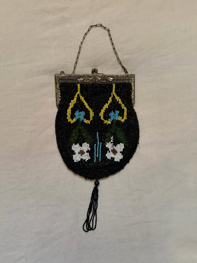 1920s hand beaded art deco bohemian purse bag glass
