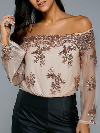 Image of Off The Shoulder Sequin Embellished Bodysuit