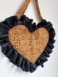 Image 1 of Leopard Print Heart Tote Bag with Black Ruffle – Sample Piece (Limited)
