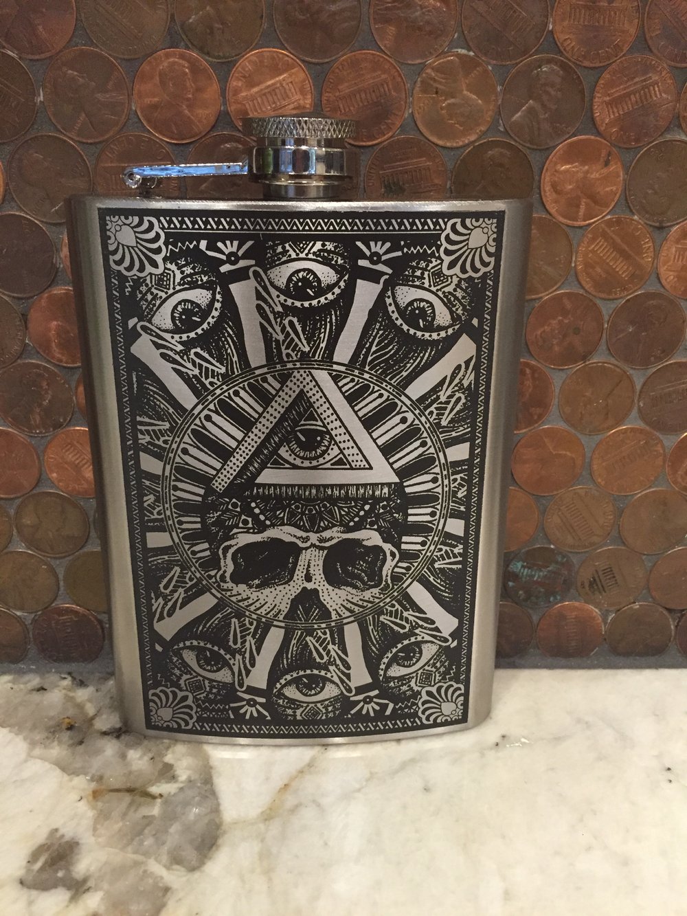 Image of All seeing skull flask