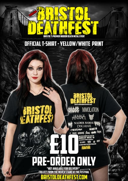 Image of BRISTOL DEATHFEST OFFICIAL T-SHIRT - YELLOW/WHITE PRINT