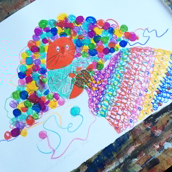Image of Stanley the Amazing Knitting Cat - Original illustration number 8