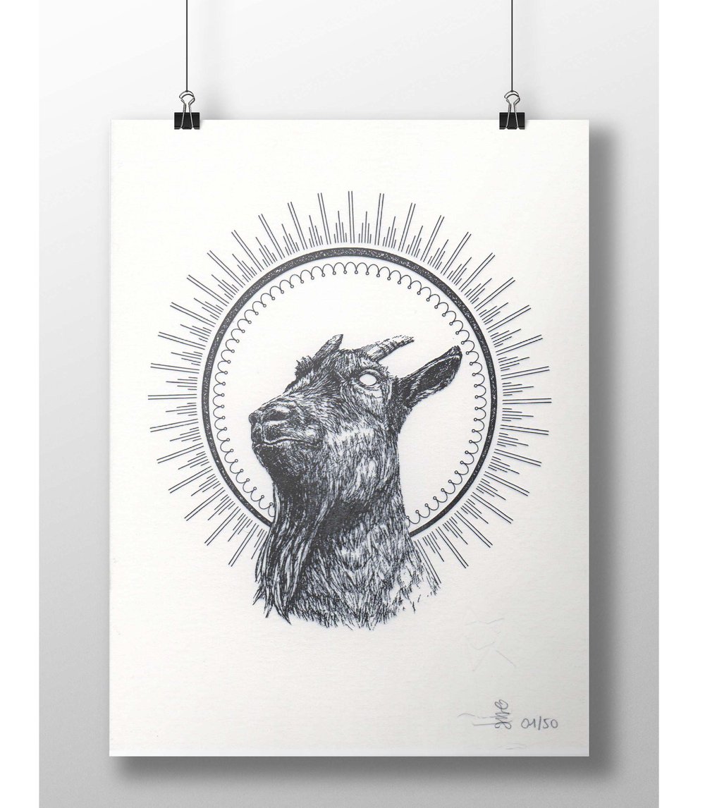 Image of "Goat bless you" letterpress art print