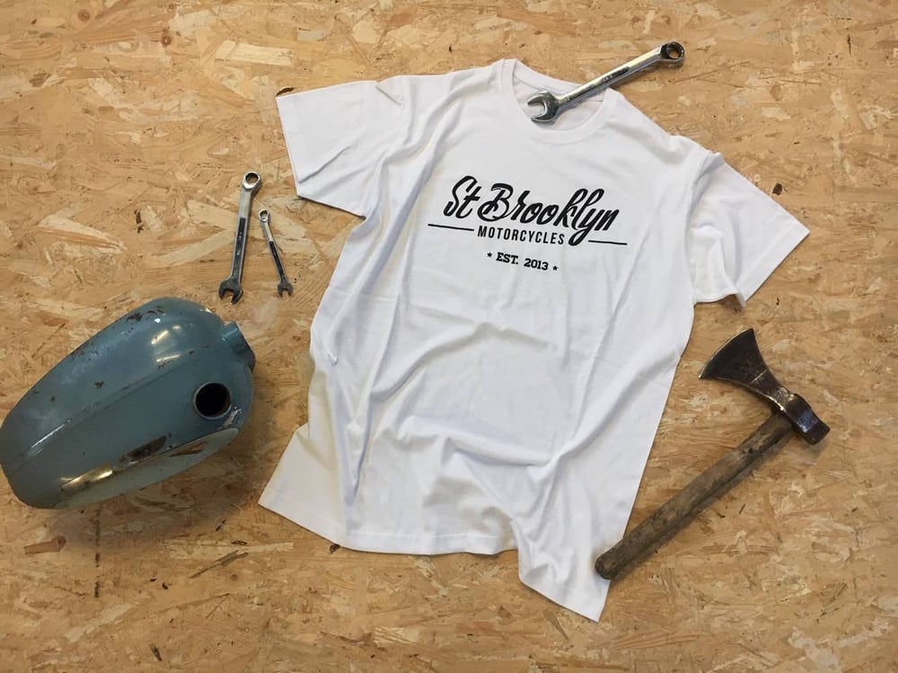 Image of Tee-shirt St-Brooklyn Motorcycles sérigraphié (Blanc) 