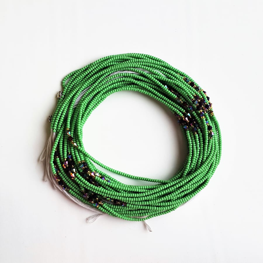 Image of green blue African waist beads