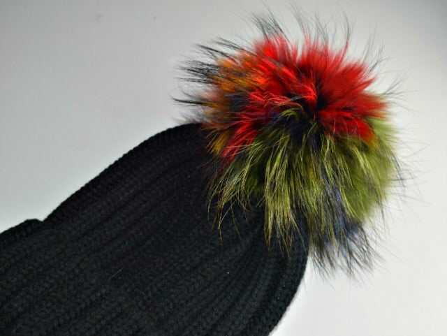 Image of Fur Racoon 'Single' Pom Pom Hats - Multicolour