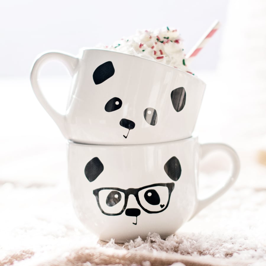 Image of Panda Face / Nerdy Panda Ceramic Soup Mug