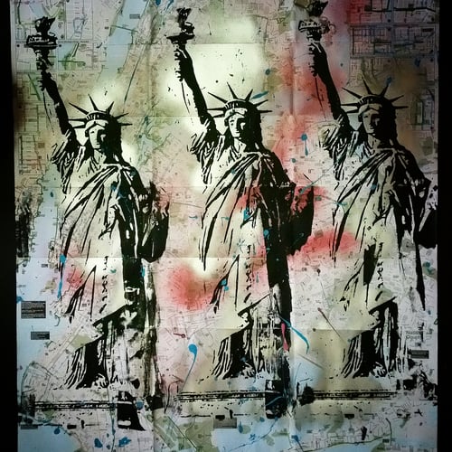 Image of “LIBERTY OR DEATH!” - ORIGINAL SILSCREEN ON NEW YORK CITY BIKE AND SUBWAY MAP.