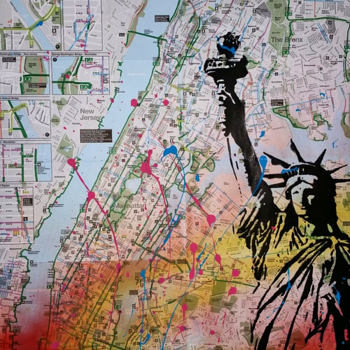 Image of “LIBERTY OR DEATH!” - ORIGINAL SILSCREEN ON NEW YORK CITY BIKE AND SUBWAY MAP.
