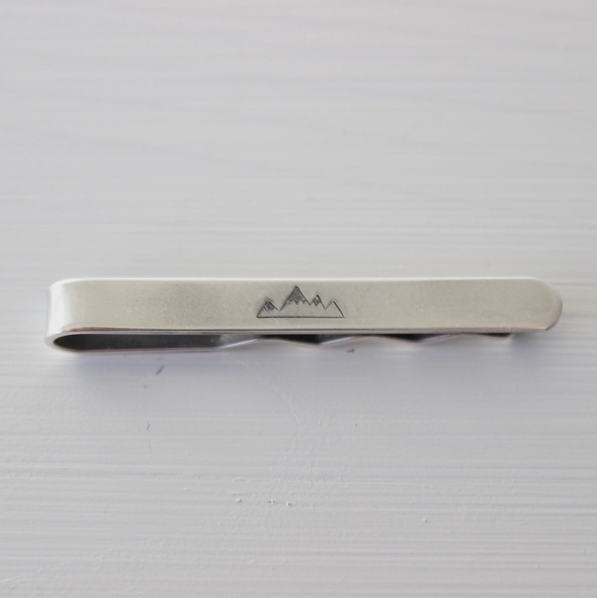 Image of men's tie slide with snowy mountains