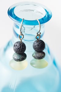 Lava Stone, Turquoise, and Afghan Jade Earrings