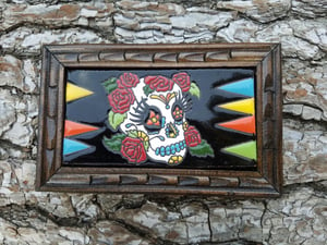 Image of Calavera Roses Rectangle Wood Frame
