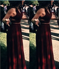Image 1 of Pretty Custom Handmade Two Piece Prom Dresses, Maroon Prom Dresses, Party Dresses