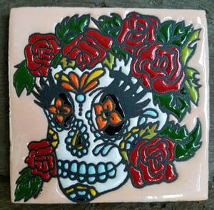 Image of Skull With Roses Coaster Tiles