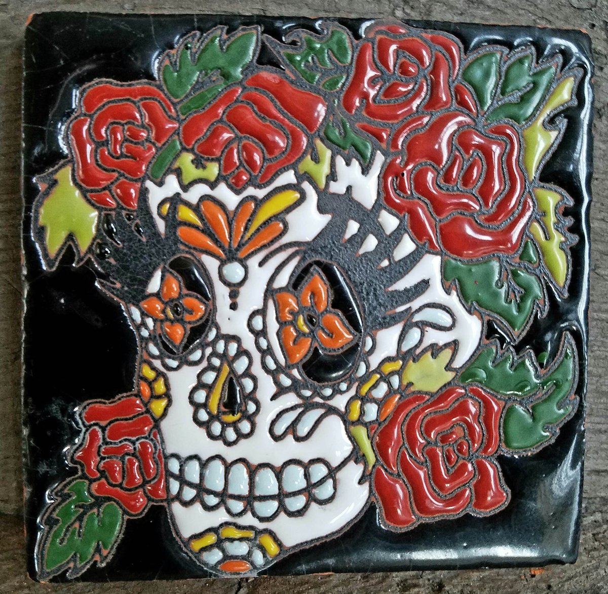 Image of Skull With Roses Coaster Tiles
