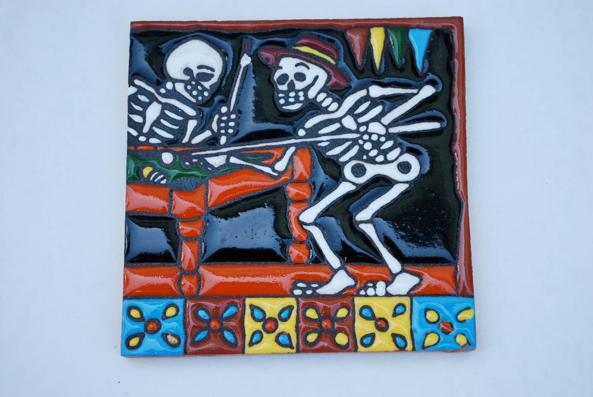 Image of Skeletons at Billiards Coaster Tile