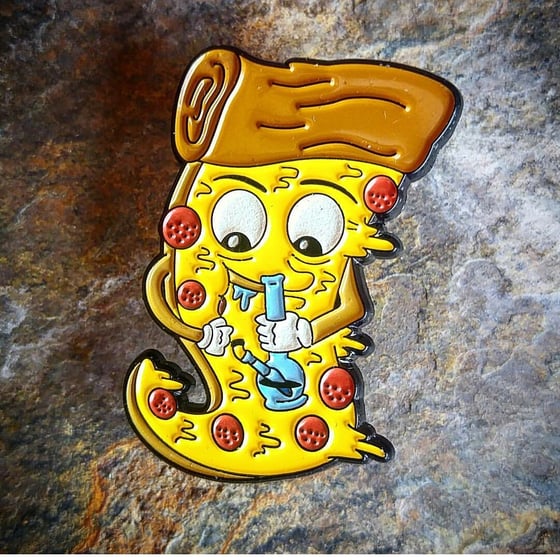 Image of EXTRA LOADED GLOW IN THE DARK SLICE PIN - HA! X PIZZABOYZZZ