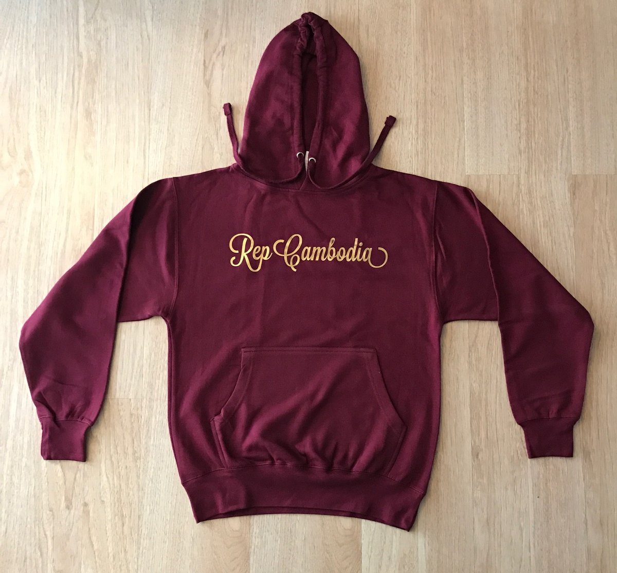 Rep Cambodia — REP CAMBODIA SCRIPT BURGUNDY/GOLD HOODIE