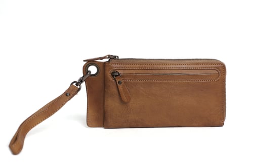 Image of Handmade Vegetable Tanned Full Grain Leather Wallet, Long Purse, Button Clutch 9028
