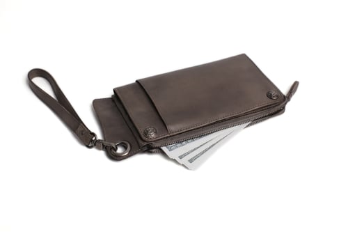 Image of Handmade Vegetable Tanned Full Grain Leather Wallet, Long Purse, Button Clutch 9028