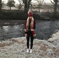 Image 3 of Burgundy Pom Pom Scarf