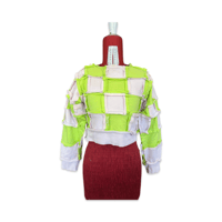 Image 1 of Lime Grid Patchwork Sweater
