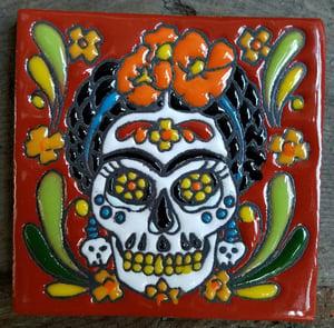 Image of Frida Muerto Skull Earrings Coaster Tile