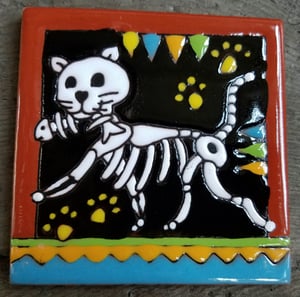 Image of Cat With Fish Coaster Tile