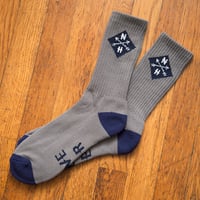 Image 1 of Navy Blue/grey live free or die socks