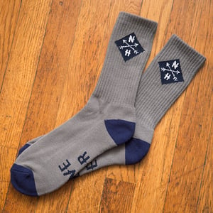Image of Navy Blue/grey live free or die socks