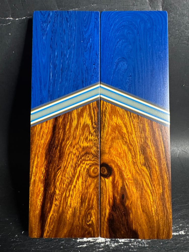 Image of Blue Juma Gem Resin & Desert Ironwood Segmented Knife Scales