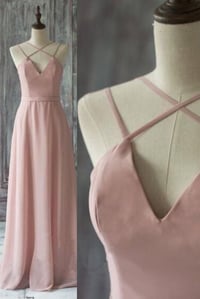Image 1 of Pretty Light Pink V-neck Straps A-line evening dresses, Pink Chiffon Prom Dresses