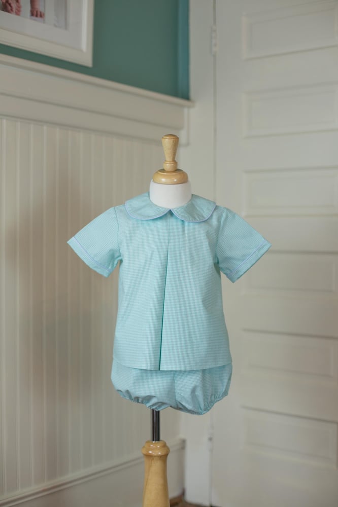 Image of Jacob Diaper Top in Small Aqua Squares