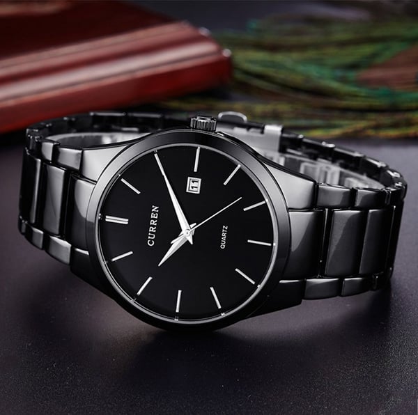 Image of Voeons Mens Watches Big Dial Auto Date Black Stainless steel Strap Watch