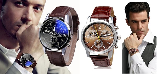 Image of Luxury Fashion Faux Leather Mens Blue Ray Glass Quartz Analog Watches & Quartz Analog Watch Watches