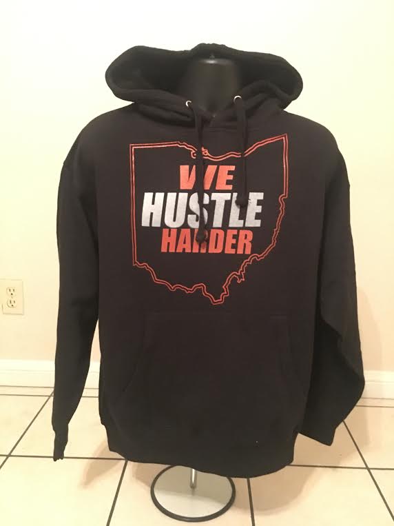 Image of We Hustle Harder (Black hoodie scarlet and gray)