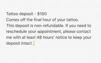Tattoo deposit - $150