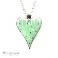 Image 1 of Winter Icicle and Snowflake Heart Resin Pendant in Mint and White