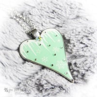 Image 2 of Winter Icicle and Snowflake Heart Resin Pendant in Mint and White