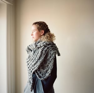 Image of Bloomfield Blanket Lace Wrap of peruvian wool  (shown in black)