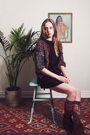 Image of perth merino wool hand knit cardigan (shown in natural w/ fringe)