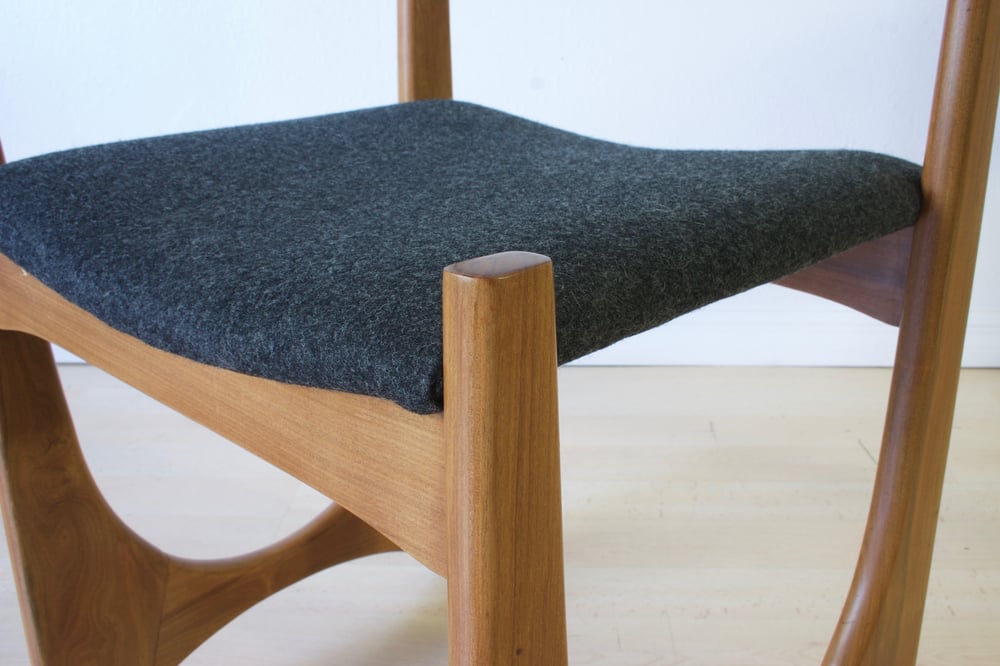 Image of Six Mid-Century Modern Dining Chairs : Grey Wool + Teak