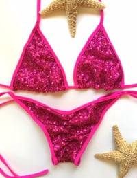 Sequin Triangle top with scrunch butt bottoms-Fuchsia