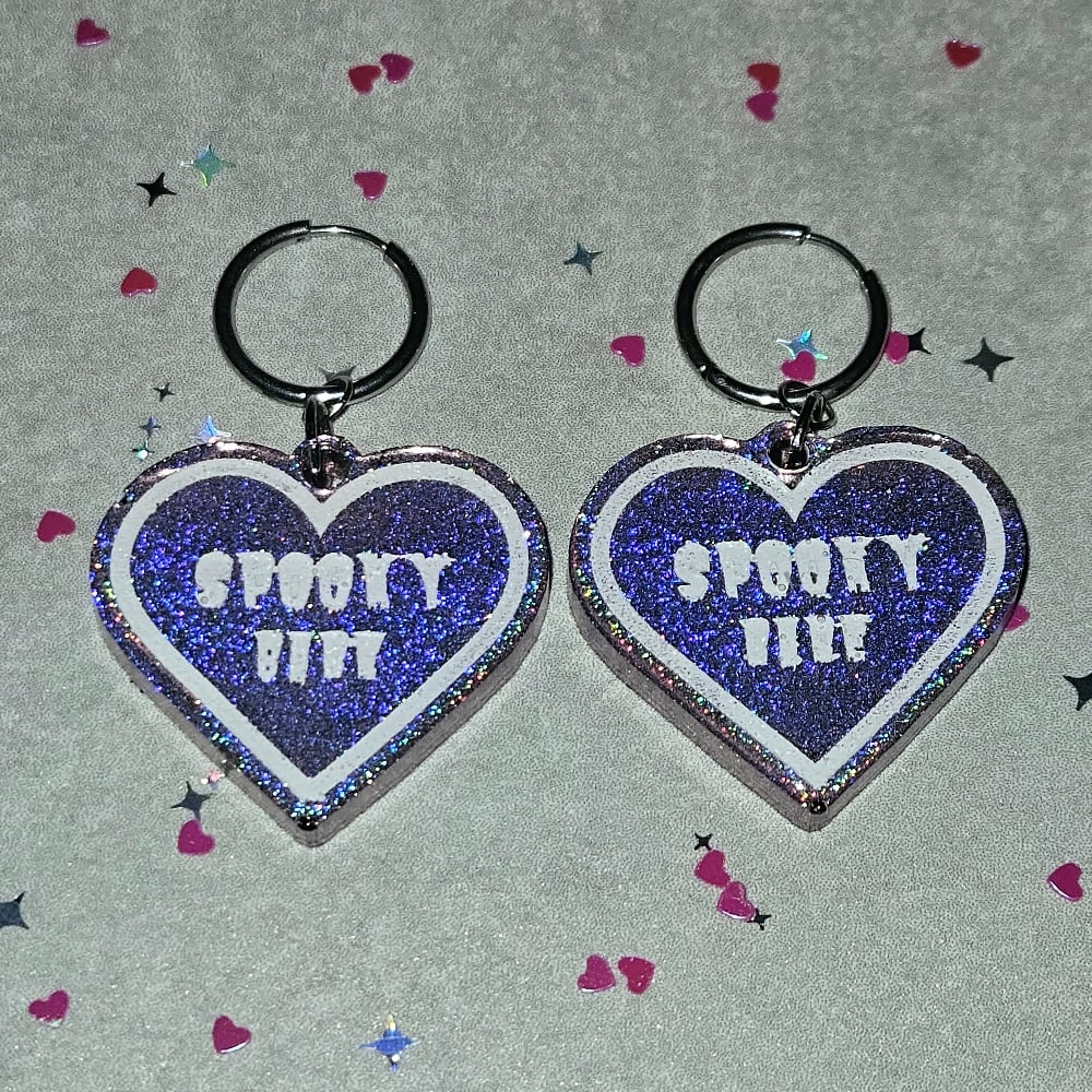 Image of Spooky Babe Heart Earrings: Baby Pink Holographic