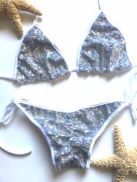Triangle silver sequin Bikini with white scrunch butt