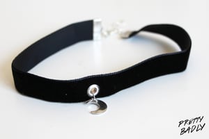 Image of Black Velvet Crescent Moon Charm Choker Sun Pentagram Hamsa Hand