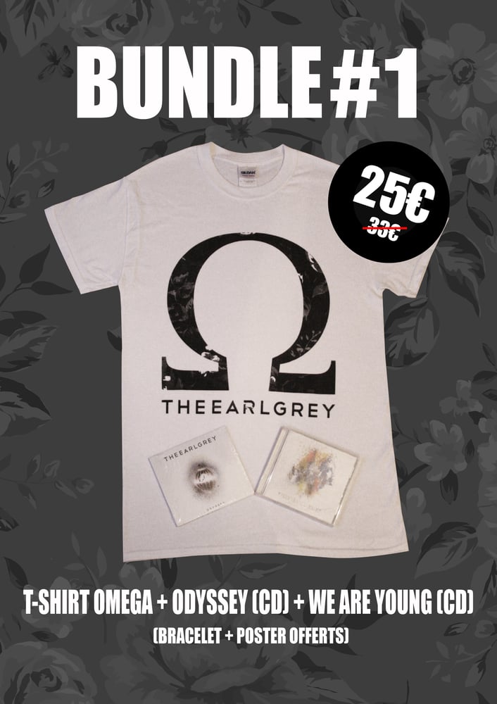Image of BUNDLE #1 : OMEGA T-SHIRT + ODYSSEY (CD) + WE ARE YOUNG (CD) (+ FREE POSTER + FREE WRISTBAND)
