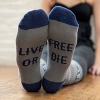 Image 2 of Navy Blue/grey live free or die socks